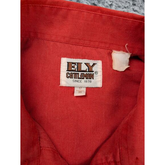 Vintage Ely Cattleman Shirt Mens 17 Red Long Sleeve Pearl Snap Cowboy Rodeo - Picture 2 of 6